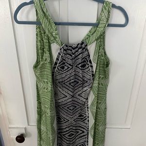 Banana Republic Silk Green and Black Patterned Dress